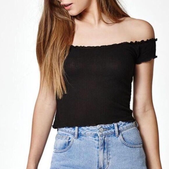 Zara Off-Shoulder Ribbed Top - Picture 1 of 3
